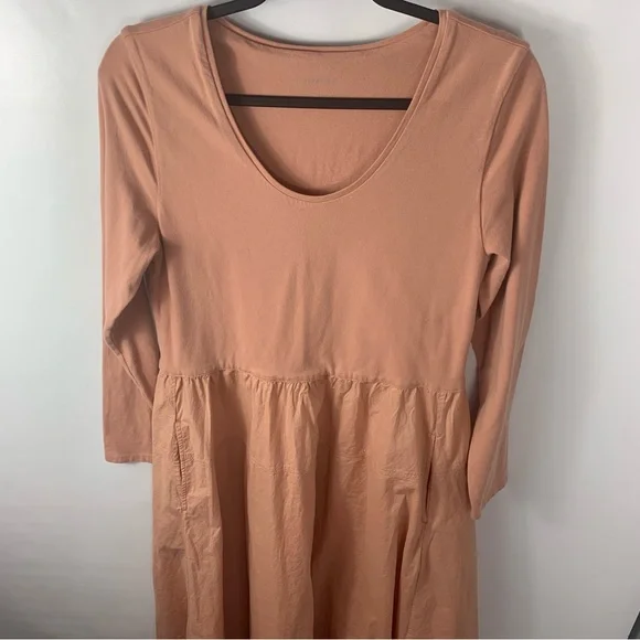 Everlane Peach Long Sleeve Cotton and Elastane Midi Dress with Pockets • Size L - Picture 3 of 7